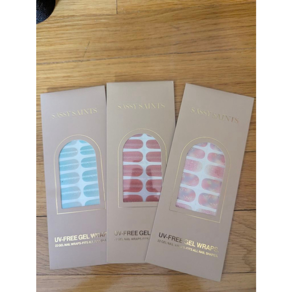 Sassy Saints Other - Sassy Saints UV Free Gel Nail Wraps Set of 3 Sparkle Pink + blue
